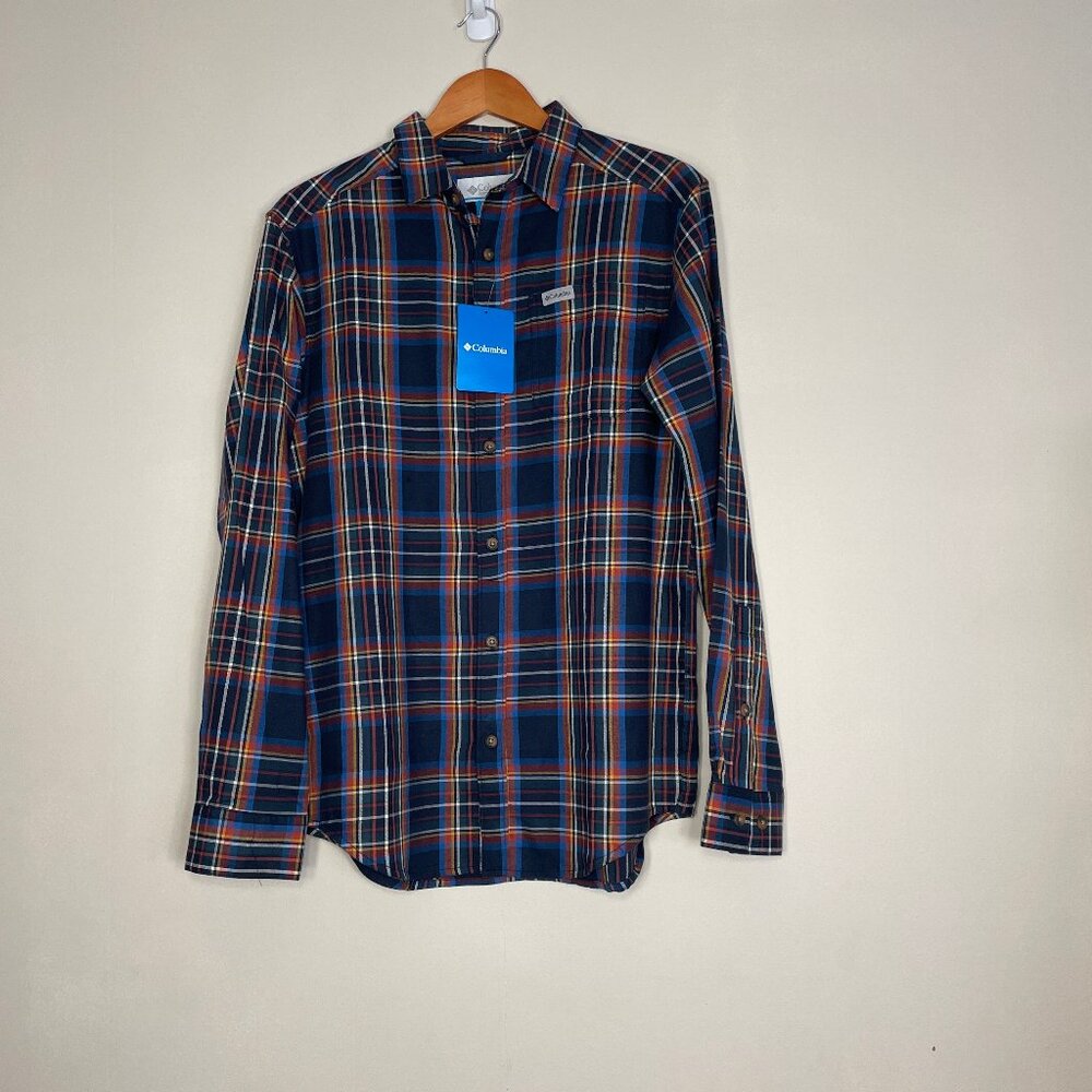 Columbia Shirt Men's Small Blue Plaid Button Down Pocket Long Sleeve Cotton NWT